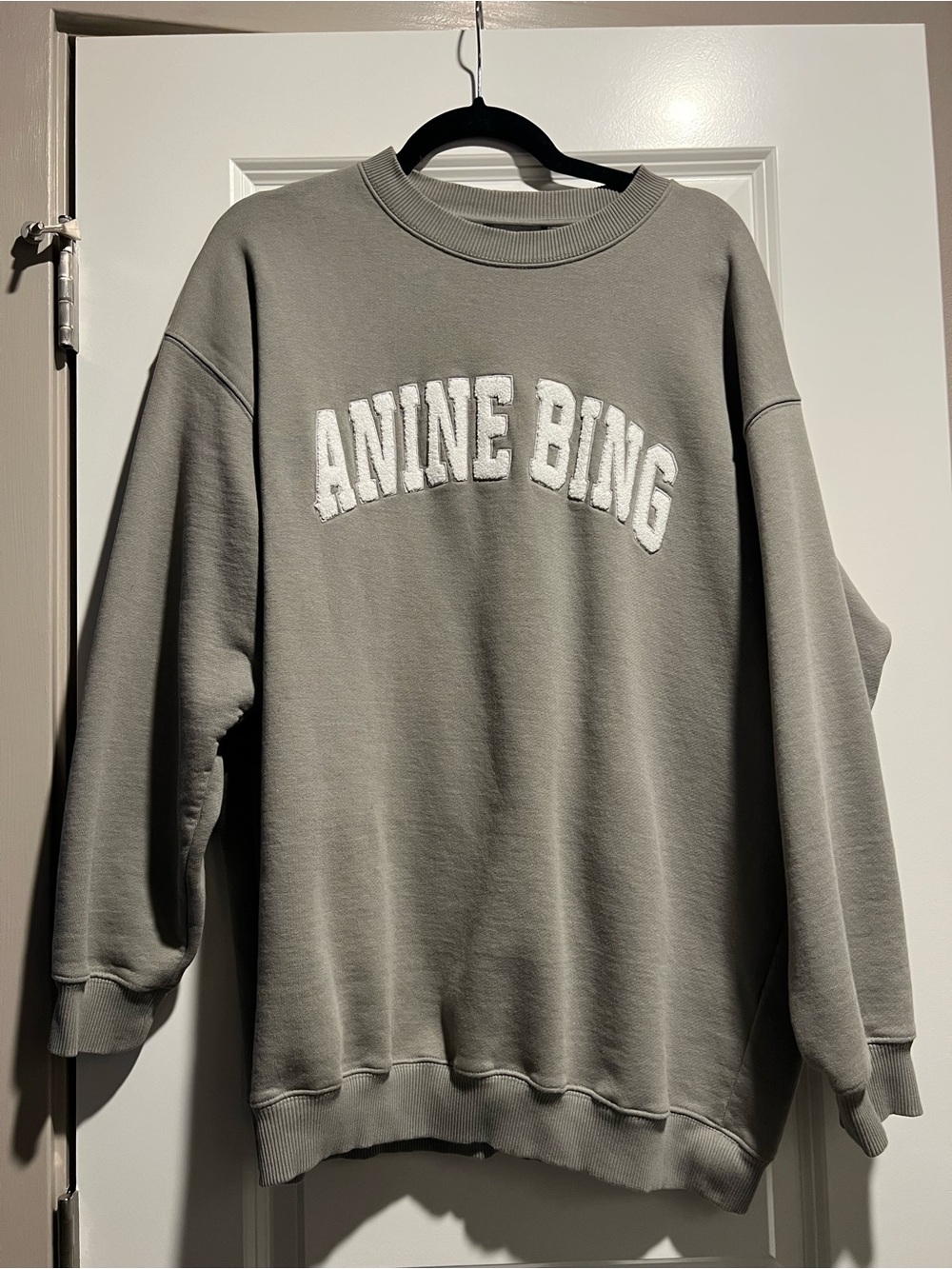 Anine Bing Sage Green Crewneck with White Chenille Logo